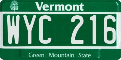 VT license plate WYC216