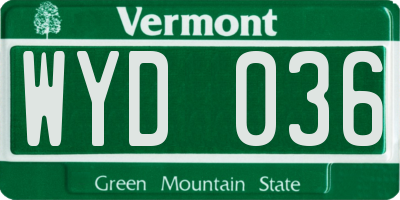 VT license plate WYD036