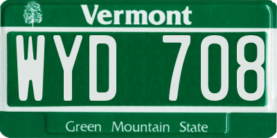 VT license plate WYD708