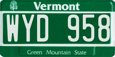 VT license plate WYD958