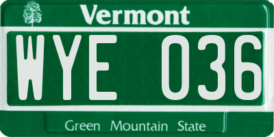 VT license plate WYE036