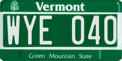 VT license plate WYE040