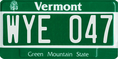 VT license plate WYE047