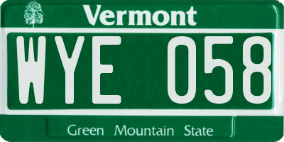 VT license plate WYE058