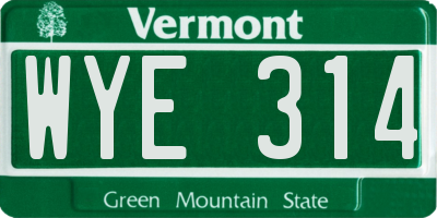 VT license plate WYE314