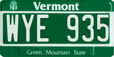 VT license plate WYE935