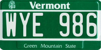 VT license plate WYE986
