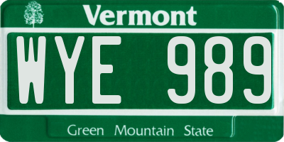 VT license plate WYE989