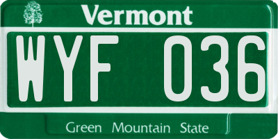 VT license plate WYF036