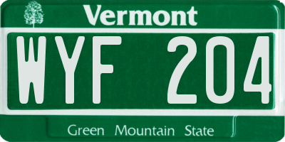 VT license plate WYF204