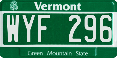VT license plate WYF296