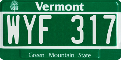 VT license plate WYF317