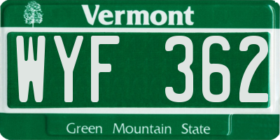 VT license plate WYF362