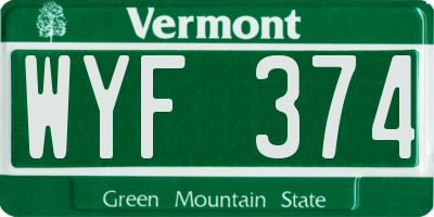VT license plate WYF374