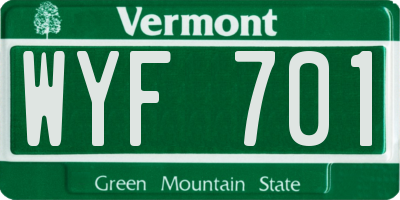 VT license plate WYF701