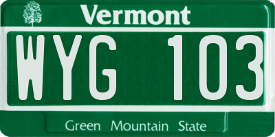 VT license plate WYG103