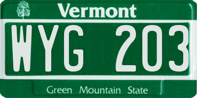 VT license plate WYG203