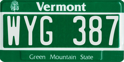 VT license plate WYG387
