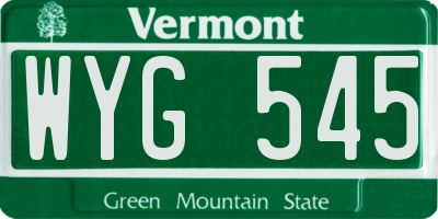 VT license plate WYG545