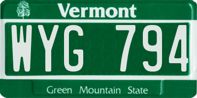 VT license plate WYG794