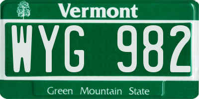 VT license plate WYG982