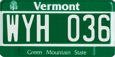 VT license plate WYH036