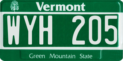 VT license plate WYH205