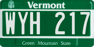 VT license plate WYH217