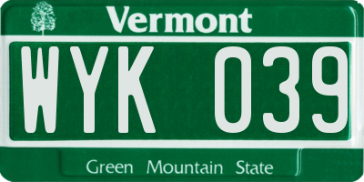 VT license plate WYK039