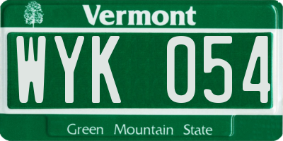 VT license plate WYK054