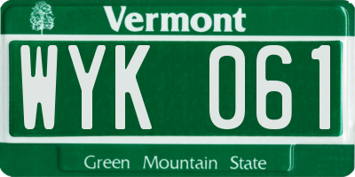 VT license plate WYK061