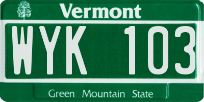 VT license plate WYK103