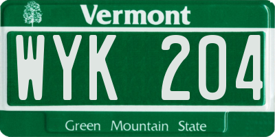 VT license plate WYK204