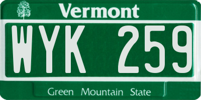 VT license plate WYK259