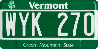 VT license plate WYK270