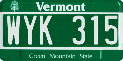 VT license plate WYK315