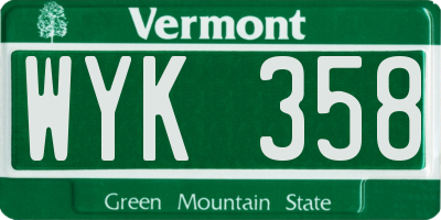 VT license plate WYK358