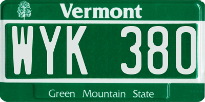 VT license plate WYK380