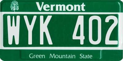 VT license plate WYK402
