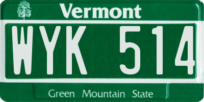 VT license plate WYK514
