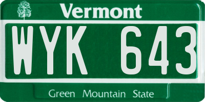 VT license plate WYK643