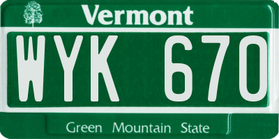 VT license plate WYK670