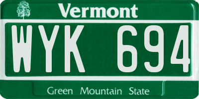 VT license plate WYK694