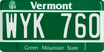 VT license plate WYK760