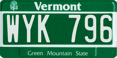 VT license plate WYK796
