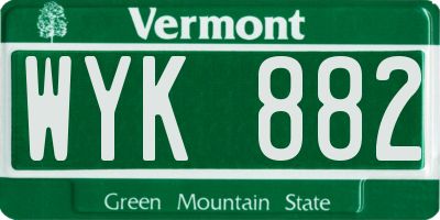 VT license plate WYK882