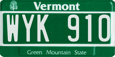 VT license plate WYK910