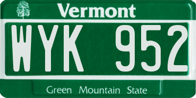 VT license plate WYK952