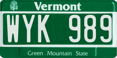 VT license plate WYK989