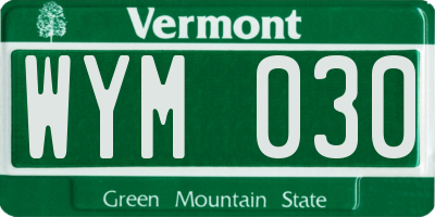 VT license plate WYM030